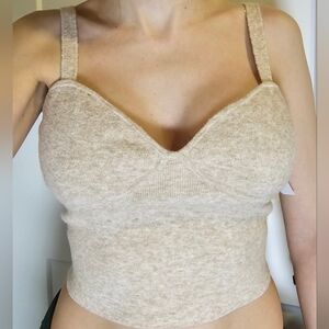 Wilfred Sicily Wool Cashmere Beige Knit Crop Bustier Top